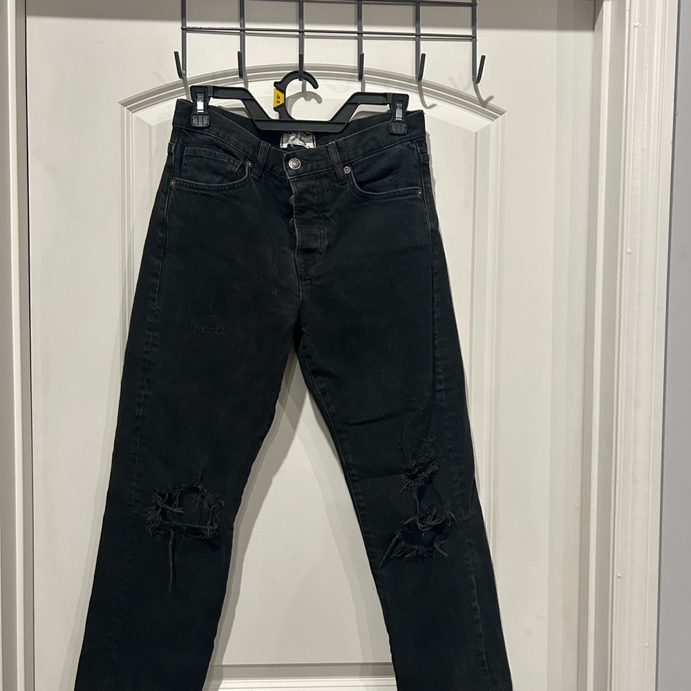 We The Free Black Distressed Straight Leg Jeans